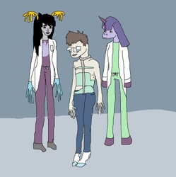 Size: 892x895 | Tagged: safe, artist:crystals1986, character:twilight sparkle, self insert, species:anthro, species:human, brace, clothing, crossover, crying, doctor, glasses, homestuck, hospital, scoliosis, sick, topless