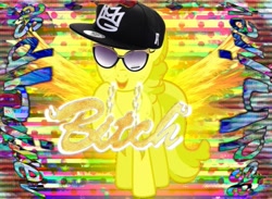 Size: 655x480 | Tagged: safe, artist:notsofrequentuser, edit, character:chickadee, character:ms. peachbottom, bad edit, cap, clothing, female, glasses, golden, golden chain, hat, luster dust, maybach music group, mmg, solo, swag, unnecessary, vulgar, wings