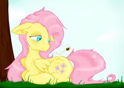 Size: 4092x2893 | Tagged: safe, artist:amberony, character:fluttershy, bee, female, solo
