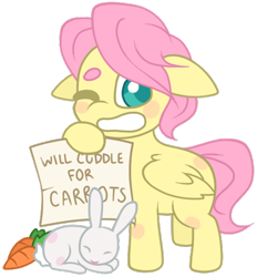 Size: 500x538 | Tagged: safe, artist:legalese, character:angel bunny, character:fluttershy, adorascotch, butterscotch, chibi, cute, rule 63, rule63betes, sign, solo, thick eyebrows