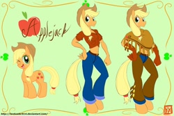Size: 900x600 | Tagged: safe, artist:lordvader914, character:applejack, species:anthro, species:unguligrade anthro, anthro ponidox, female, solo