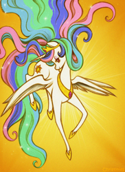 Size: 600x826 | Tagged: safe, artist:christinies, character:princess celestia, species:alicorn, species:pony, g4, female, flying, mane, mare, profile, solo, sun