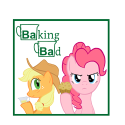 Size: 3300x3300 | Tagged: safe, artist:poniker, character:applejack, character:pinkie pie, baked bads, breaking bad, crossover, high res, pun