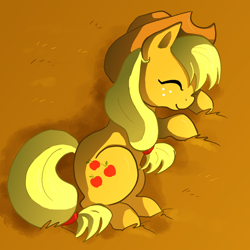 Size: 600x600 | Tagged: safe, artist:butterscotch25, character:applejack, female, grass, sleeping, smiling, solo