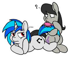 Size: 1376x1079 | Tagged: safe, artist:tilly-towell, character:dj pon-3, character:octavia melody, character:vinyl scratch, brushie, grooming