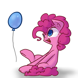Size: 2500x2500 | Tagged: safe, artist:oblivinite, character:pinkie pie, balloon, eyes on the prize, female, happy, open mouth, sitting, smiling, solo, underhoof