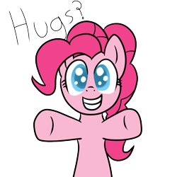 Size: 1024x1024 | Tagged: safe, artist:greeny-nyte, character:pinkie pie, bronybait, colored pupils, cute, diapinkes, female, hug, hug request, hugs?, looking at you, simple background, smiling, solo, transparent background