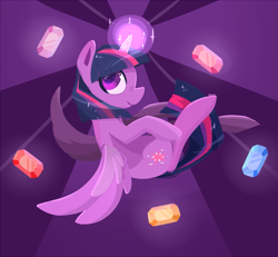 Size: 1287x1188 | Tagged: safe, artist:foxda, character:twilight sparkle, character:twilight sparkle (alicorn), species:alicorn, species:pony, abstract background, colored pupils, elements of harmony, female, glowing horn, magic, mare, smiling, solo, starry eyes, telekinesis, wingding eyes