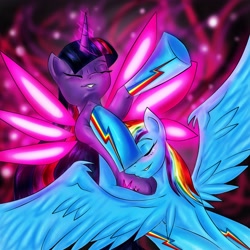 Size: 3508x3508 | Tagged: safe, artist:noideasfornicknames, character:rainbow dash, character:twilight sparkle, ship:twidash, clothing, female, high res, hug, lesbian, light wings, shipping, socks