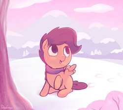 Size: 1987x1779 | Tagged: safe, artist:danfango, character:scootaloo, clothing, female, scarf, snow, solo