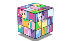Size: 1920x1080 | Tagged: safe, artist:poniker, character:applejack, character:fluttershy, character:pinkie pie, character:rainbow dash, character:rarity, character:twilight sparkle, mane six, rubik's cube