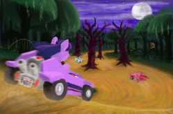 Size: 2500x1650 | Tagged: safe, artist:poniker, character:pinkie pie, character:rainbow dash, character:twilight sparkle, go-kart, ponykart