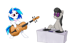 Size: 4200x2550 | Tagged: safe, artist:poniker, character:dj pon-3, character:octavia melody, character:vinyl scratch, accessory swap