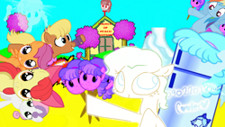 Size: 640x360 | Tagged: safe, artist:notsofrequentuser, artist:the weaver, edit, character:apple bloom, character:chickadee, character:ms. harshwhinny, character:ms. peachbottom, character:rainbow dash, character:scootaloo, character:sweetie belle, beach, church, cirno, colorful, cutie mark crusaders, ice, ice cream, refrigerator, touhou, tree, vector, walfas, wat, wings