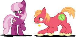 Size: 4439x2198 | Tagged: safe, artist:archonitianicsmasher, character:big mcintosh, character:cheerilee, species:earth pony, species:pony, ship:cheerimac, blushing, flower, flower in mouth, male, missing accessory, mouth hold, shipping, simple background, stallion, straight, transparent background, vector