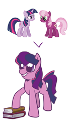 Size: 607x1091 | Tagged: safe, artist:desert-sage, character:cheerilee, character:twilight sparkle, parent:cheerilee, parent:twilight sparkle, parents:cheerilight, book, magical lesbian spawn, mama twilight, offspring