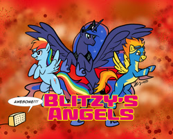 Size: 1000x800 | Tagged: safe, artist:the_gneech, character:princess luna, character:rainbow dash, character:spitfire, charlie's angels, commission