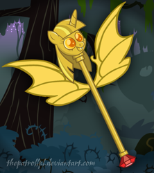 Size: 1161x1305 | Tagged: safe, artist:thepatrollpl, species:alicorn, species:bat pony, species:pony, bat ponified, everfree forest, race swap, solo, twilight scepter