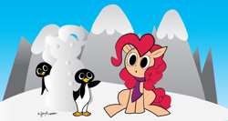 Size: 1024x544 | Tagged: safe, artist:bickcomixx, character:pinkie pie, species:penguin