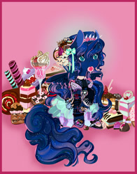 Size: 751x960 | Tagged: safe, artist:saint-juniper, character:princess luna, cake, candy, clothing, color porn, cupcake, donut, female, food, mouth hold, solo