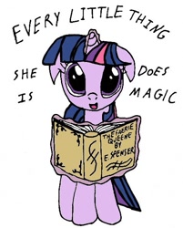 Size: 477x592 | Tagged: safe, artist:closer-to-the-sun, character:twilight sparkle, book, every little thing she does is magic, female, floppy ears, lyrics, magic, solo, song reference, the police