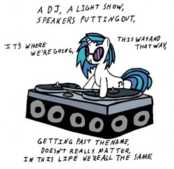 Size: 689x668 | Tagged: safe, artist:closer-to-the-sun, character:dj pon-3, character:vinyl scratch, female, kaskade, lyrics, solo, turntable