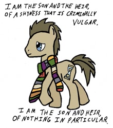Size: 529x600 | Tagged: safe, artist:closer-to-the-sun, character:doctor whooves, character:time turner, clothing, lyrics, male, scarf, solo, the smiths