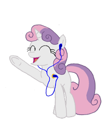 Size: 700x783 | Tagged: safe, artist:tdarkchylde, character:sweetie belle, species:pony, species:unicorn, sweetie bot, drawing, eyes closed, female, filly, foal, headphones, hooves, horn, open mouth, robot, simple background, solo, transparent background