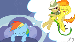 Size: 1920x1080 | Tagged: safe, artist:kyojiogami, character:daring do, character:rainbow dash, character:spitfire, dream, shipper on deck, sleeping