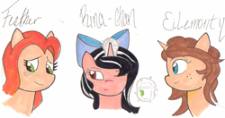 Size: 1533x809 | Tagged: safe, artist:solratic, oc, oc only, oc:eilemonty, oc:feather, ponysona, species:pegasus, species:pony, species:unicorn, coffee, eilemonty, rina, rina-chan, singers, sketch, voice actor