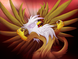 Size: 2659x2019 | Tagged: safe, artist:jewlecho, character:gilda, species:griffon, angry, female, high res, majestic, rage, solo, spread wings, wings