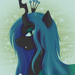 Size: 700x700 | Tagged: dead source, safe, artist:rosewhistle, character:queen chrysalis, species:changeling, g4, abstract background, changeling queen, female, profile, solo
