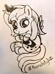 Size: 1535x2056 | Tagged: safe, artist:karmakstylez, character:princess luna, species:alicorn, species:pony, female, filly, monochrome, solo, traditional art, woona, young
