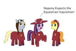 Size: 1111x749 | Tagged: safe, artist:diego havoc, character:carrot top, character:derpy hooves, character:golden harvest, character:twilight sparkle, species:pegasus, species:pony, crossover, female, mare, monty python, monty python's flying circus, spanish inquisition