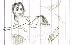 Size: 5633x3576 | Tagged: safe, artist:ponescribbles, species:pegasus, species:pony, anatomically incorrect, blank flank, generic pony, incorrect leg anatomy, lined paper, prone, sketch, solo, traditional art, wings
