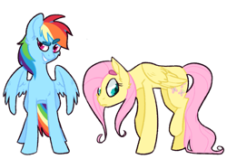 Size: 1135x799 | Tagged: safe, artist:flower-power-love, character:fluttershy, character:rainbow dash, species:pegasus, species:pony, cutie mark, duo, female, grin, raised hoof, simple background, smiling, wingding eyes, wings