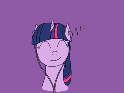 Size: 1024x768 | Tagged: safe, artist:doctorspectrum, character:twilight sparkle, bust, earbuds, eyes closed, female, music notes, solo