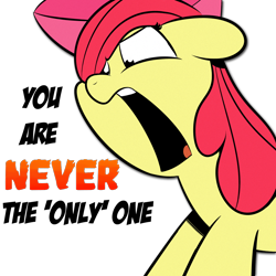 Size: 1000x1000 | Tagged: safe, artist:cosmonaut, artist:venezolanbrony, edit, character:apple bloom, am i the only one around here, female, mouth, open mouth, solo, yelling