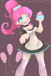 Size: 730x1095 | Tagged: safe, artist:skune, character:pinkie pie, species:human, cupcake, female, humanized, solo