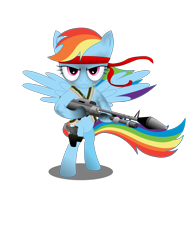 Size: 2400x3200 | Tagged: safe, artist:gonein10seconds, character:rainbow dash, species:pegasus, species:pony, bandana, bandolier, bipedal, female, flamethrower, gun, handgun, headband, hooves, looking at you, mare, pistol, rambo, rambo dash, simple background, solo, spread wings, transparent background, weapon, wings
