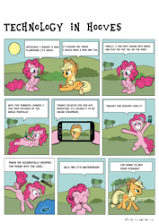 Size: 3993x5648 | Tagged: safe, artist:notlikelyanartist, character:applejack, character:pinkie pie, comic, phone, smartphone