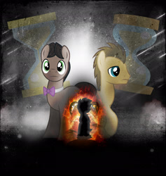 Size: 1938x2048 | Tagged: safe, artist:sitrirokoia, character:doctor whooves, character:time turner, bbc, bow tie, david tennant, day of the doctor, doctor who, eleventh doctor, matt smith, poster, television, tenth doctor, the doctor, war doctor