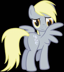 Size: 838x953 | Tagged: safe, artist:juniberries, character:derpy hooves, species:pegasus, species:pony, black background, bubble butt, female, looking at you, mare, plot, simple background, smiling, solo, vector