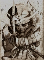 Size: 1700x2338 | Tagged: safe, artist:lordgood, character:rarity, armor, badass, costume, samurai, sword, traditional art, weapon
