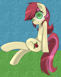 Size: 4000x5000 | Tagged: safe, artist:prozenconns, character:roseluck, species:earth pony, species:pony, female, semi-anthro, sitting, solo