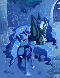 Size: 800x1038 | Tagged: safe, artist:butterscotch25, character:nightmare moon, character:princess luna, duality, night