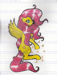 Size: 1509x1987 | Tagged: safe, artist:alaer, character:fluttershy, female, obtrusive watermark, solo, traditional art, watermark