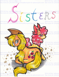 Size: 1526x1987 | Tagged: safe, artist:alaer, character:apple bloom, character:applejack, obtrusive watermark, traditional art, watermark