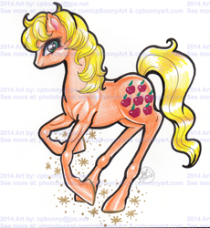 Size: 1550x1684 | Tagged: safe, artist:alaer, character:applejack (g1), g1, female, obtrusive watermark, solo, traditional art, watermark