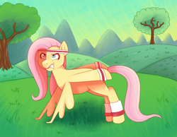 Size: 900x700 | Tagged: safe, artist:rosewhistle, character:fluttershy, female, push-ups, solo, wing hands, wing-ups, workout